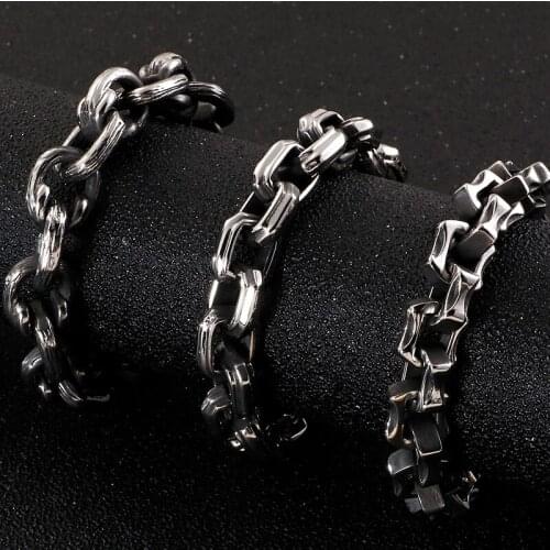 Stainless Steel Mens On Hand Bands Bracelets Man Vintage Homme Bangles For Men 11MM Link Chain Male Jewelry Gifts For Boyfriend