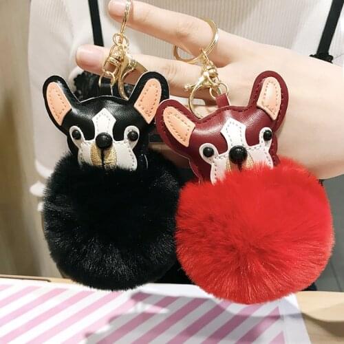 Fancy&Fantasy New Cute Animal Pom Pom Ball Key Chain Faux Rabbit Fur Pompom Dog Keychain Bag Charms Key Ring Llaveros Para Mujer