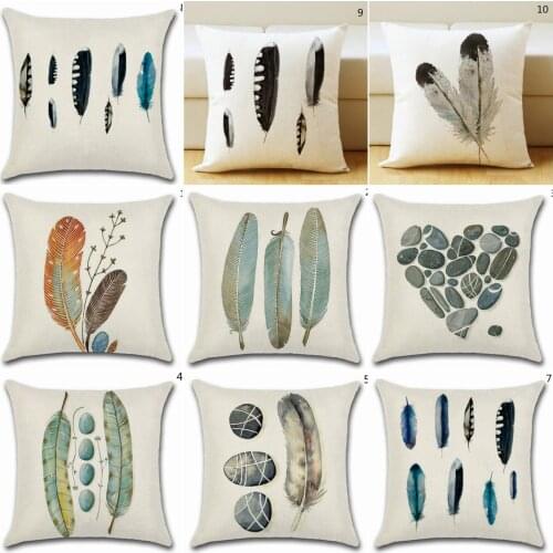 Retro Feather Stone Pillow Case Throw Pillowcase Cotton Linen Printed Pillow Covers For Office Home Textile