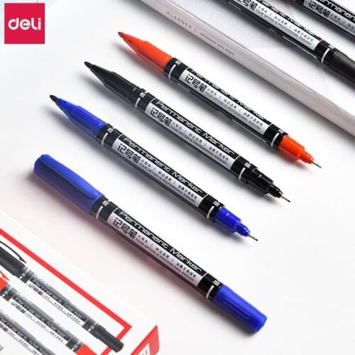Deli 60pcs Twin Tip Permanent Markers 0.5/1mm Fast Dry Sign Marker Pens for Fabric Metal Marker School Office Writing Stationery