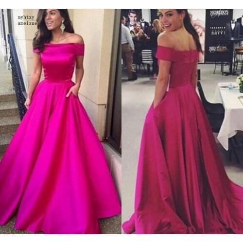 Fuchsia Muslim Cheap Evening Dresses 2020 Sexy Off The Shoulder Plus Size Islamic Dubai Saudi Arabic Long Evening Gown Prom
