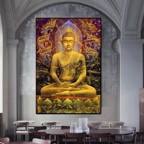 Classical Art Meditation Buddha Statue Modern Buddhist Canvas Painting Wall Art Pictures Living Room Home Religion Artwork Decor