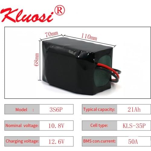 KLUOSI 3S6P 12V 21Ah 12.6V 20Ah with 50A BMS Orline Lithium Battery Pack 500Watt High Power for Motor Scooter Light Etc XT60