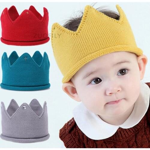 Crown Baby Headband Boy Girl Head Wear Knitted Party Hat Cap for Toddler Kids Photography Props Accessories Birthday Band 6-36M