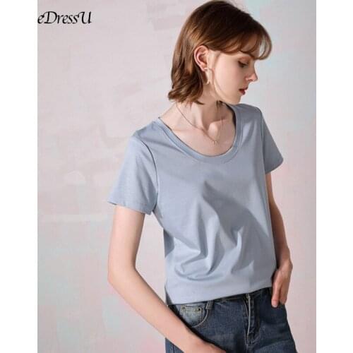 2020 Summer Tees Women 100% Silk Cotton T shirt O Neck Simple Tshirt Short Sleeves Top Casual Daily Office Wear OE-1902