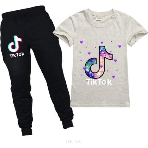 Summer Clothes Baby Tik Tok T-shirts Pants Set Kids Boys Girls Short Sleeve Shirts Leisure Tracksuit Suit