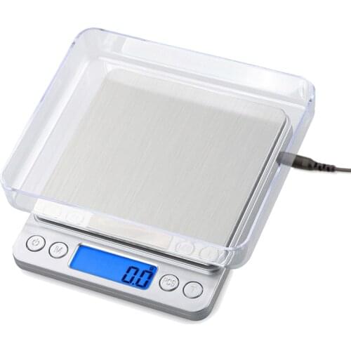 Mini Electronic Kitchen Scale 0.1g Precision postal Food Diet scale for Cooking Baking Measure Tools with 2 trays silver & gold