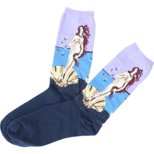 Fashion Soft Men Women Creative Painting Van Gogh Mona Lisa Print Socks Stylish Unisex Vintage Funny Socks