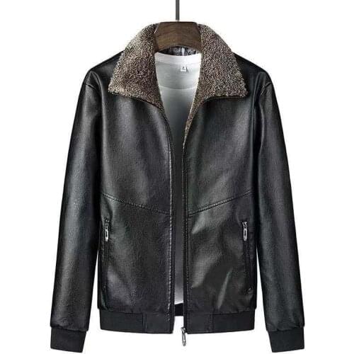 Mens Winter Leather Jacket Plush collar Coats and jacket mens Vintage Bomber Jacket Thick Fashion Windbreak Coat Male Clothing