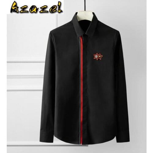 Azazel Men Shirts Luxury Ribbon Placket Long Sleeve Mens Shirts Double Star Embroidery Shirts Man Plus Size 4xl Slim Men Shirts