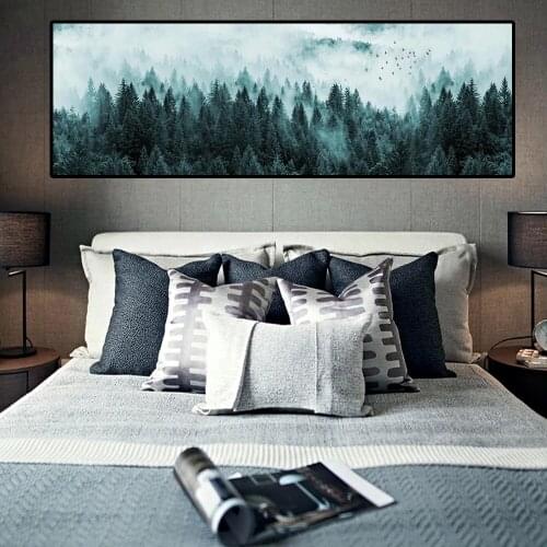 Nordic Minimalist Foggy Pine Landscape Canvas Paintings For Bed Room Wall Art Prints Misty Morning Art Pictures Wall Decoration