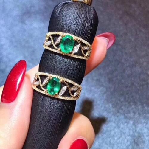 New Natural Emerald 4mm*6mm Ring 925 Silver Ladies Ring Exquisite Simple, Stylish and Cute 2021 Hot Sale