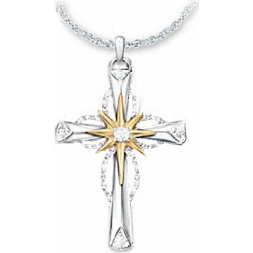 New Creative Octagonal Stars Cross Two-tone Pendant Hearts Arrows Jesus Teaches Christianity Necklace