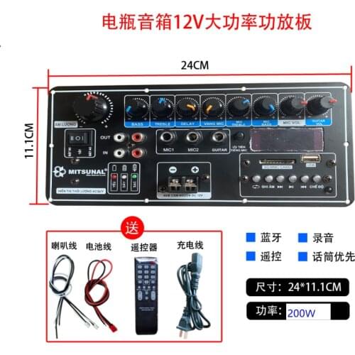 12V Battery 220V High Power Square Dance Bluetooth-compatible Power Amplifier Board Portable Trolley Mobile Speaker Power Amplif