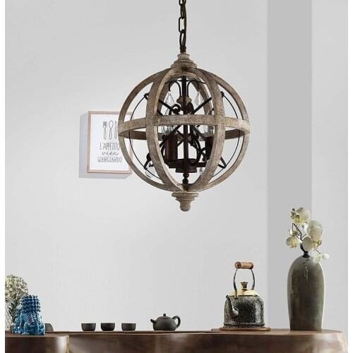 Retro solid wood Hanging Chandelier led in the living room Modern home decor Fixture Round Loft Suspension Crystal lighting