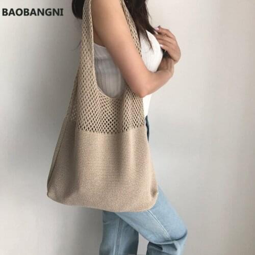 Casual hollow woven women shoulder bags designer knitting handbags large capacity totes summer beach bag big purses shopper sac