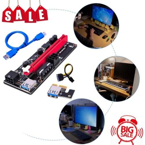 1pcs Newest VER009 USB 3.0 PCI-E Riser VER 009S Express 1X 4x 8x 16x Extender pcie Riser Adapter Card SATA 15pin to 6 pin Power