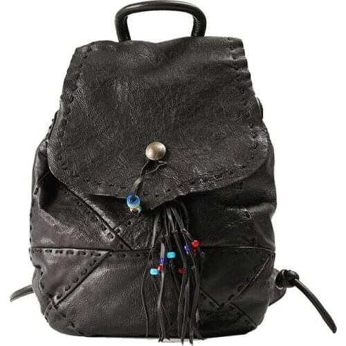 Top Quality Handmade Luxury Casual Pleated Goat Leather Ladies Backpack School Bag Brand Womens Designer Leather Backpack