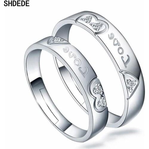SHDEDE 925 Silver Couple Wedding Rings Set For Men And Women Love Heart Zirconia Bride Party Jewelry Gifts -109