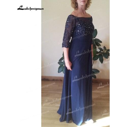Three Quarter A-Line Chiffon Lace Beading Pleats Mother of the Bride Dresses Floor-Length Vestidos Madre De La Novia Mother Gown