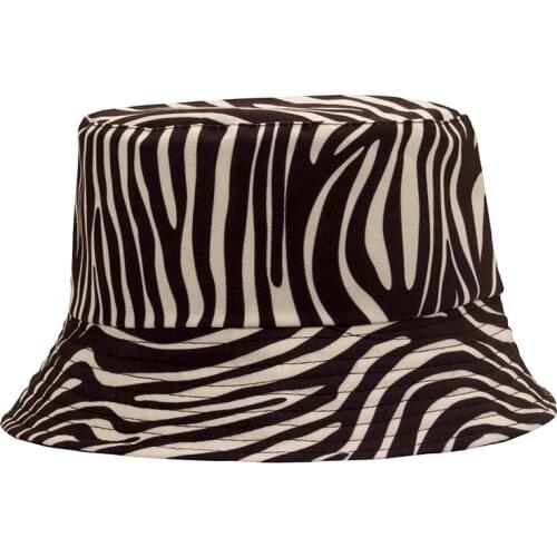 Zebra print fisherman hat Fashionable woman summer double double double double fashion street photo sun basin hat man stripe