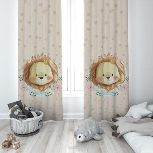 Curtains Children 3D Printed Decorative Items Home Childrens Room Beige Lion Model 162