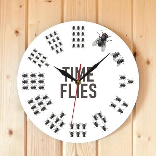 Modern Wall Clock Pun Joke Time Flies Silent Acrylic Printing Wall Watch Clock Entertaining Quartz Watch Room Decor Quartz Gift
