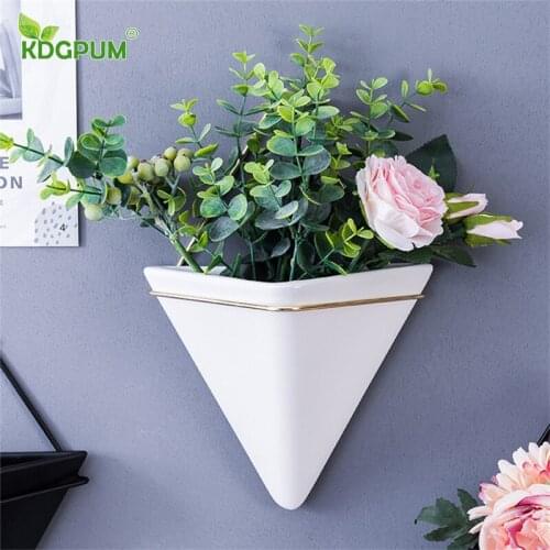 Modern Handmade Ceramic Flowerpot Wall Hanging Succulent Flowerpot Ins Nordic Wall Hanging Triangle Hanging Green Plant Pot
