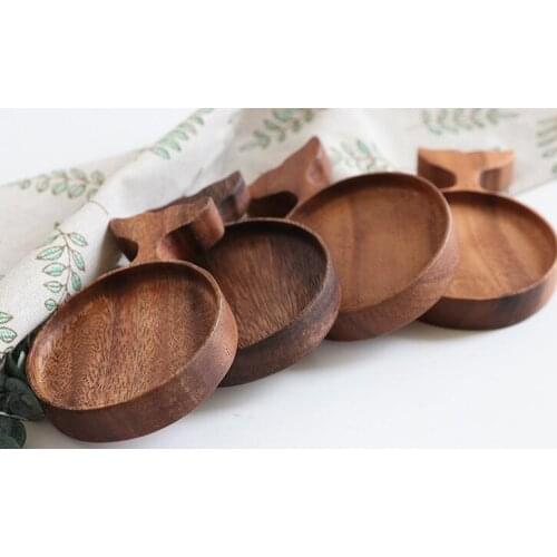 High grade Japanese Acacia wooden fish plate creative Japanese retro hand-painted tableware dip sauce plate saucer