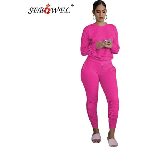 SEBOWEL Casual Sport Two Piece Jogger Sets Women Autumn Tracksuit Long Sleeve Sweatshirt Tops Stacked Sweatpant Suit Outfits