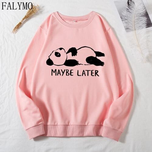 Cute Maybe Later Panda Animal Shirt Sweatshirts Spring Autumn Women Long Sleeve Graphic Sweatshirt Loose Pullover Tops Shirts
