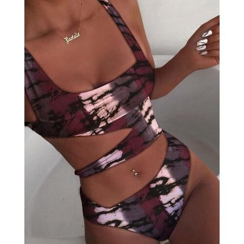 Women’s Sexy One-piece Bikini Fashion Solid Color/Printing Hollow Backless Mid-waist Swimsuit