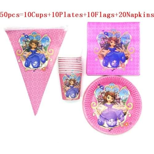 50/80 pcs Cartoon Sofia Princess Theme Party Set Disposable Tableware Cup Plate Napkin Birthday Flag Shower Party Decor Supplies