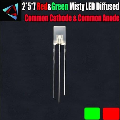 50Pcs 2*5*7 Square led Misty Diffused Kit 2*5*7 MM Red And Green Common Cathode & Anode DIY