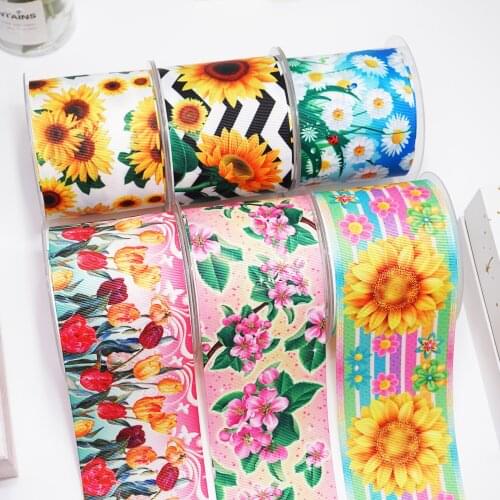 DIY Cartoon Flower Printed Grosgrain Ribbon For Craft Supplies Sewing Accessories 5 Yards. 37466