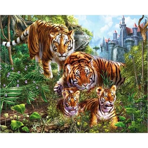 DIY art diamond embroidery painting "animal tiger" diamond mosaic waterfall full square round rhinestones for family auspicious