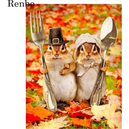 DIY 5D Diamond Painting Squirrel Couple Diamond Embroidery Mosaic Cross Stitch Cute Animal Full Square Drill Home Decoration New