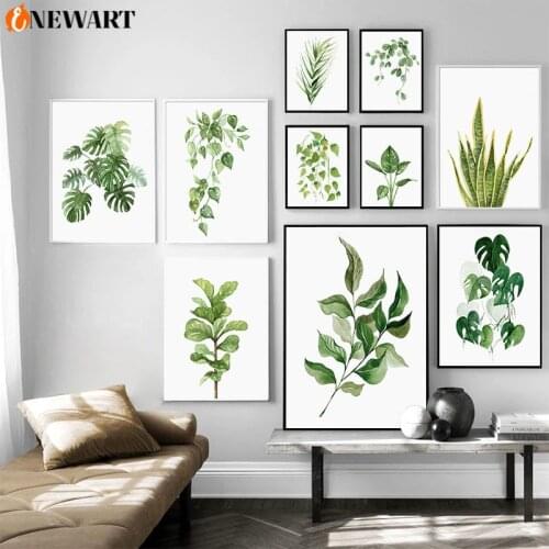 Botanical Nordic Plant Canvas Wall Art Painting Watercolor floral Home Poster Decorative Picture Modern Green Leaves Home Decor