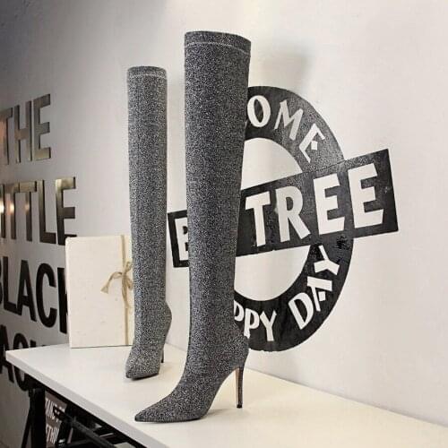New Stretch Fabric Over The Knee Boots Women Shoes Winter Keep Warm Fine heel 11.5CM High Heels Long Shoes