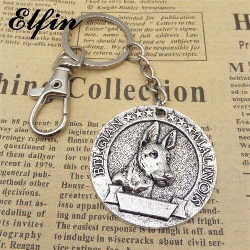 Elfin Vintage Belgian Malinois Keychains Antique Silver Plated Belgian Malinois Dog Key Chains Keyrings Pet Dog Jewelery