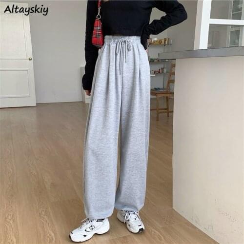 Wide Leg Pants Women Chic Simple Summer Fall Workout All-match Teens Trousers Soft Breathable High Waist Vintage Womens Pant Ins