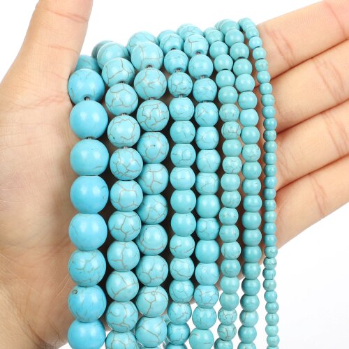 Natural Stone Beads Fake Turquoise Charm Round Loose Beads for Jewelry Making Needlework Bracelet DIY 4/6/8/10/12 MM