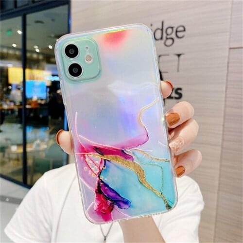 Ottwn Watercolor Phone Case For iPhone 12 Pro Max Mini 11 Pro Max X XR XS Max 7 8 Plus SE2020 Marble Texture Soft TPU Back Cover