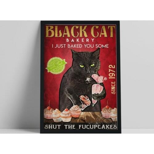 Black Cat Bakery Poster, I Just Baked You Some Shut Animal Wall Picture, Vintage Black Cat Art Prints, Cat Lovers Painting Gift