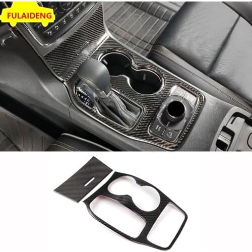 2pcs For Jeep Grand Cherokee 2016-2020 Carbon Fiber Gear Shift Water Cup Holder Panel Cover Trim Car Styling Accessories