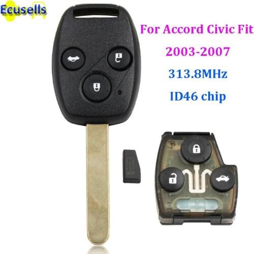 Remote Key Fob 3 Button 313.8Mhz ID46 Chip for Honda Accord Fit Civic 2003-2007