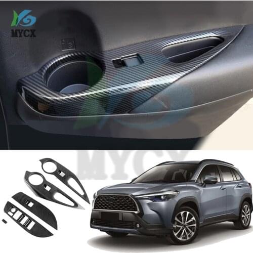 For Toyota Corolla Cross 2020 2021 Carbon fiber Door Window Armrest Cover Switch Panel Trim Molding Garnish