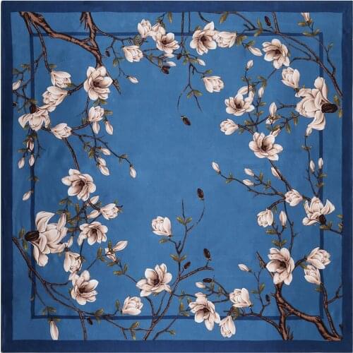 Elegant Magnolia Printed Scarves Stain Silky Womens Hair Wrapping Night Sleeping Headscarf Square Bandana 35X35 Inches
