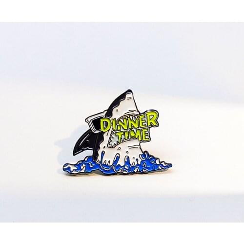 Shark dinner time Enamel Pin Brooches Cool glasses Canines spray Fish head Animal Lapel Pin Bag clothes punk jewelry Badge