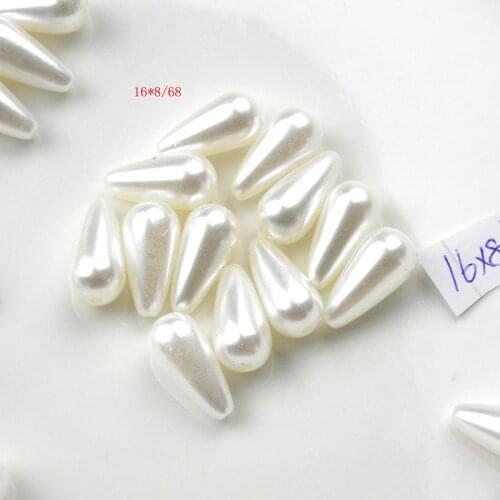 FLTMRH 10pcs 16*8mm ABS Ivory Imitation Pearl Tear Drop DIY Beads Straight Hole Water Drop Beads Foelry Earring Making